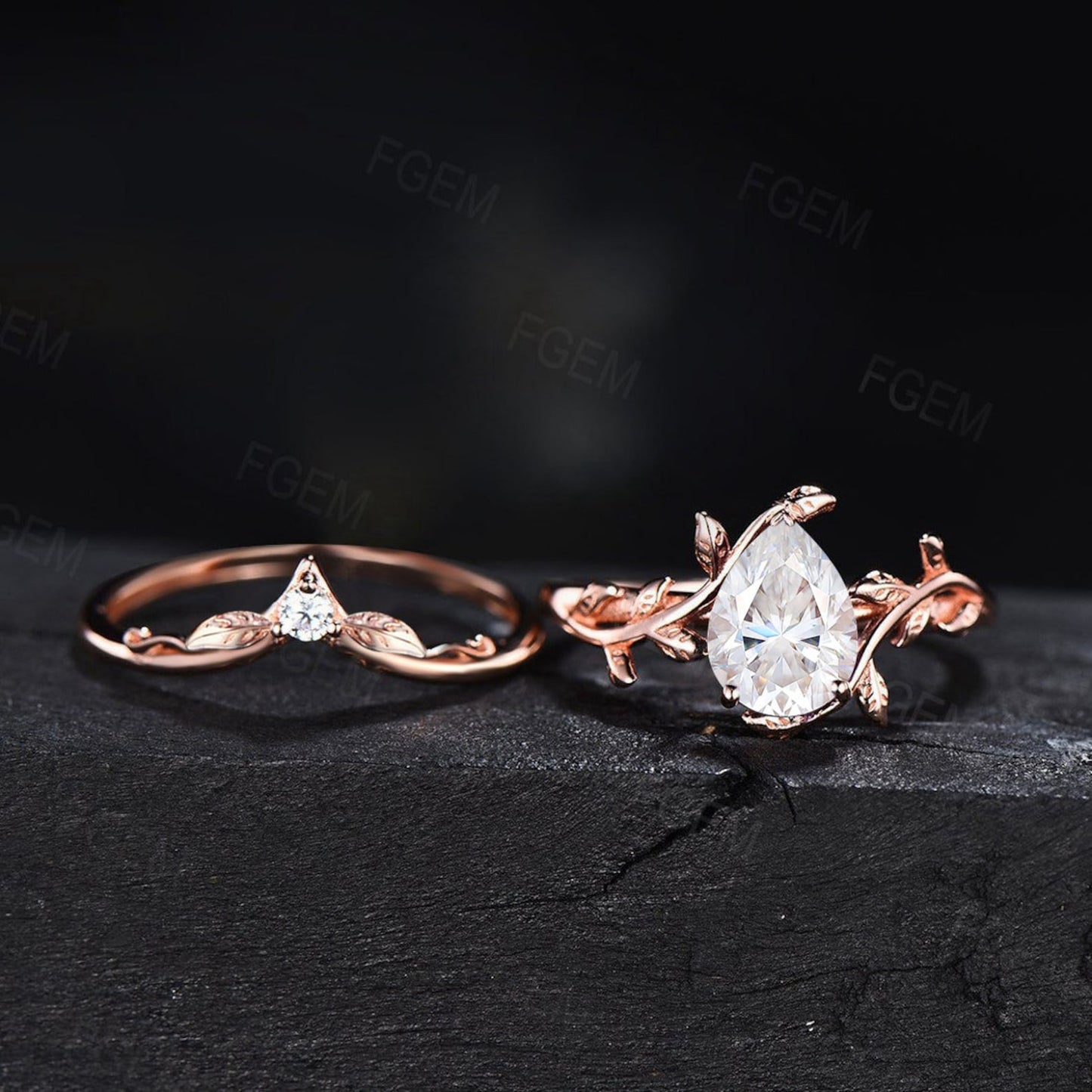1.25ct Pear Shaped Moissanite Engagement Ring Rose Gold Diamond Wedding Ring Leaf Vine Solitaire Gemstone Ring Bridal Set Anniversary Gift