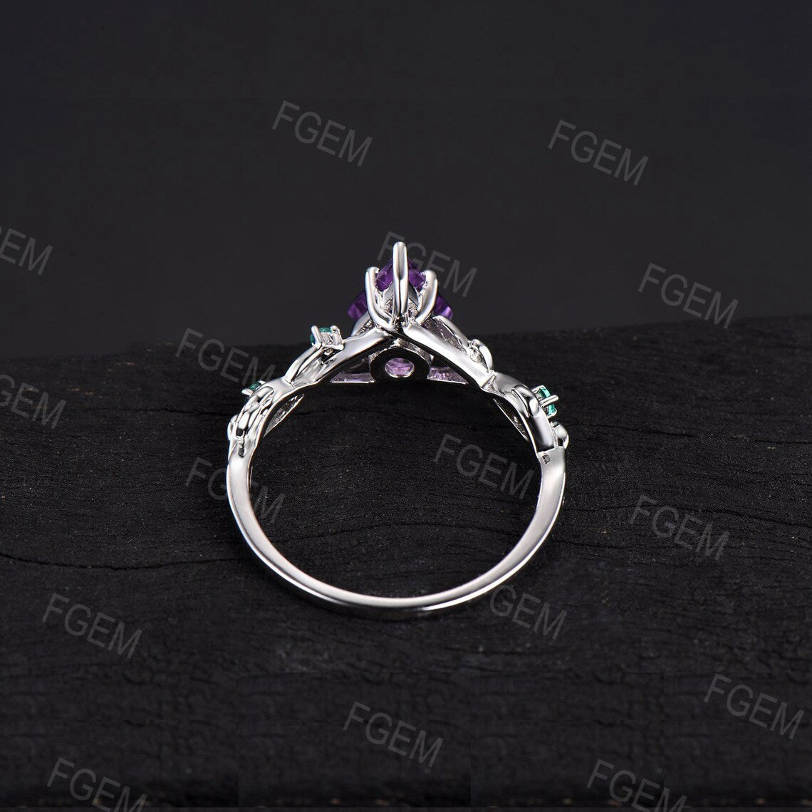 Nature Inspired Color-Change Alexandrite Ring Kite Cut Alexandrite Engagement Ring Leaf Vine Emerald Wedding Ring Unique Promise Ring Women