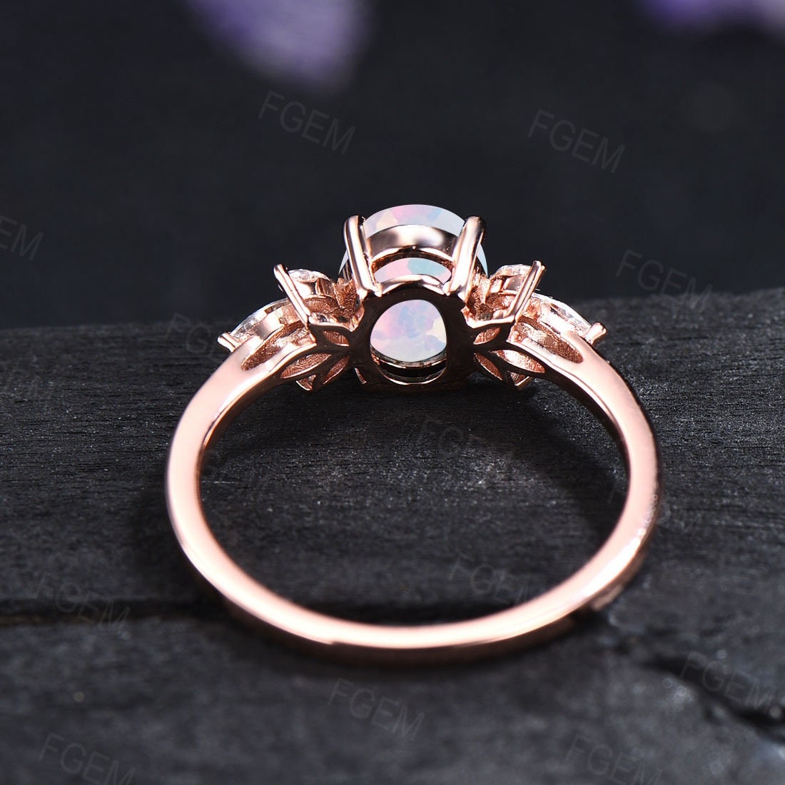 White Opal Ring for Women Rose Gold Ring Oval Opal Engagement Ring Sterling Silver CZ Diamond Cluster Ring October Birthstone Jewelry Gift