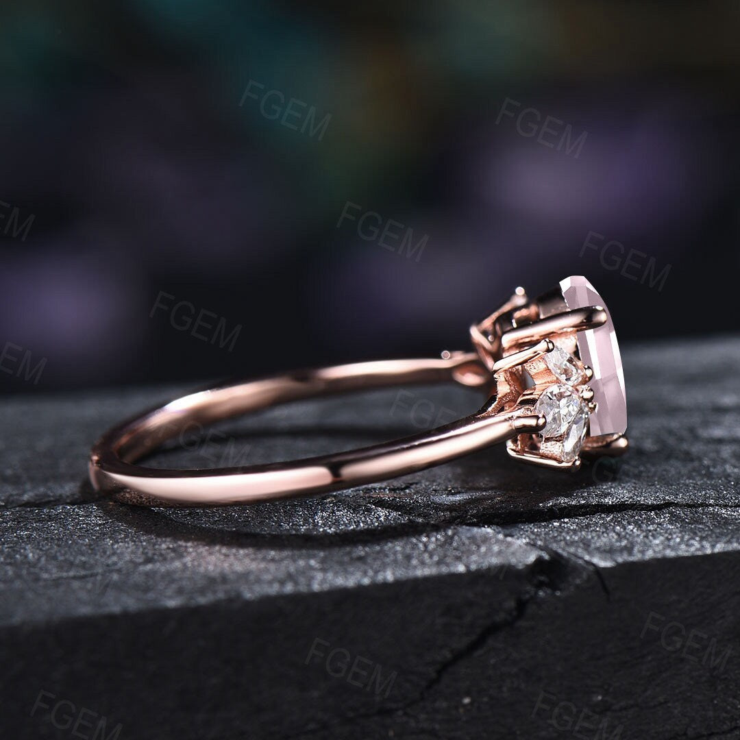 Natural Crystal Ring Rose Quartz Ring Sterling Silver Oval Cut Cluster Engagement Ring Pink Stone Promise Ring Personalized Gift for Lover