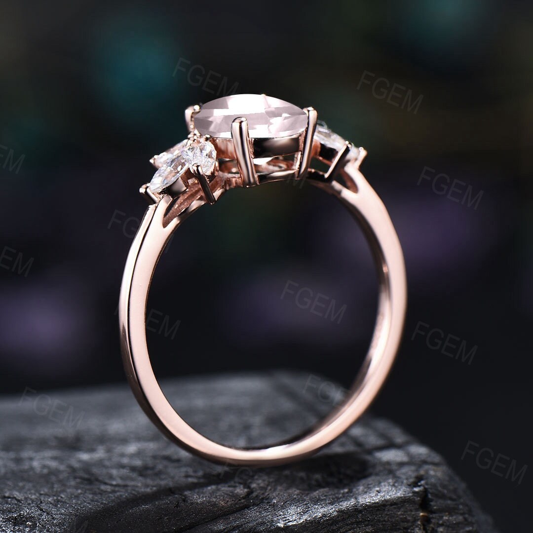 Natural Crystal Ring Rose Quartz Ring Sterling Silver Oval Cut Cluster Engagement Ring Pink Stone Promise Ring Personalized Gift for Lover