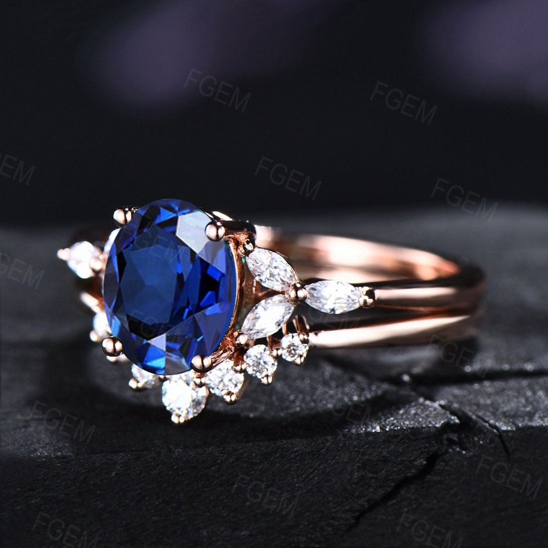 Sterling Silver Blue Sapphire Engagement Ring Set Vintage oval Sapphire Bridal Ring September Birthstone 1.5ct Gemstone Promise Ring Women