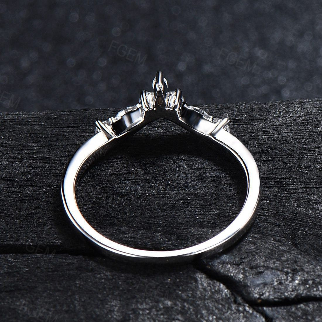 Sterling Silver Curve Wedding Band Art Deco Chevron Matching Band Stacking Ring Unique Promise Anniversary Band CZ Diamond Ring for Women