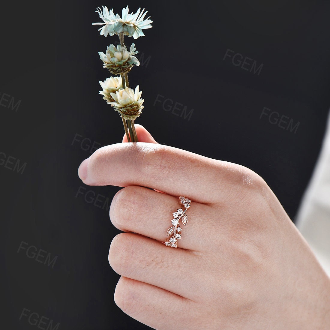 Flower Leaf Wedding Band Leaf Engagement Ring Solid Gold Branch Ring Vintage Moissanite Diamond Wedding Ring Unique Engagement Ring Women