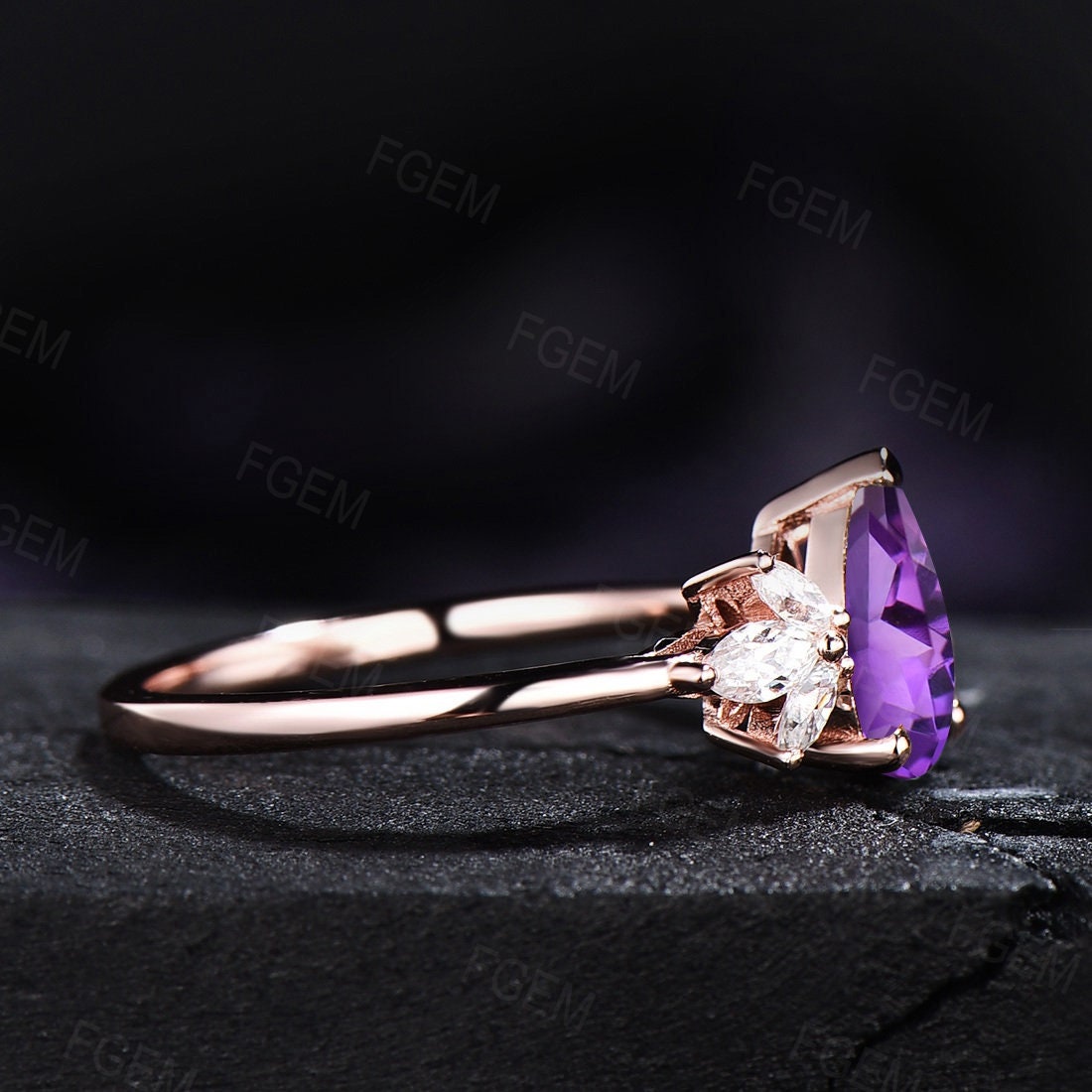 Sterling Silver Purple Engagement Rings Vintage Pear Natural Amethyst Wedding Ring February Birthstone Ring Birthday Gift Amethyst Jewelry
