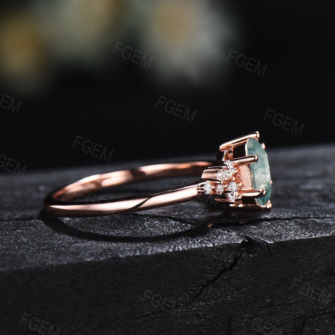 Sterling Silver Hexagon Natural Moss Agate Ring Snowdrift Engagement Ring Green Stone Ring Unique Gemstone Wedding Ring Birthday Gift Women