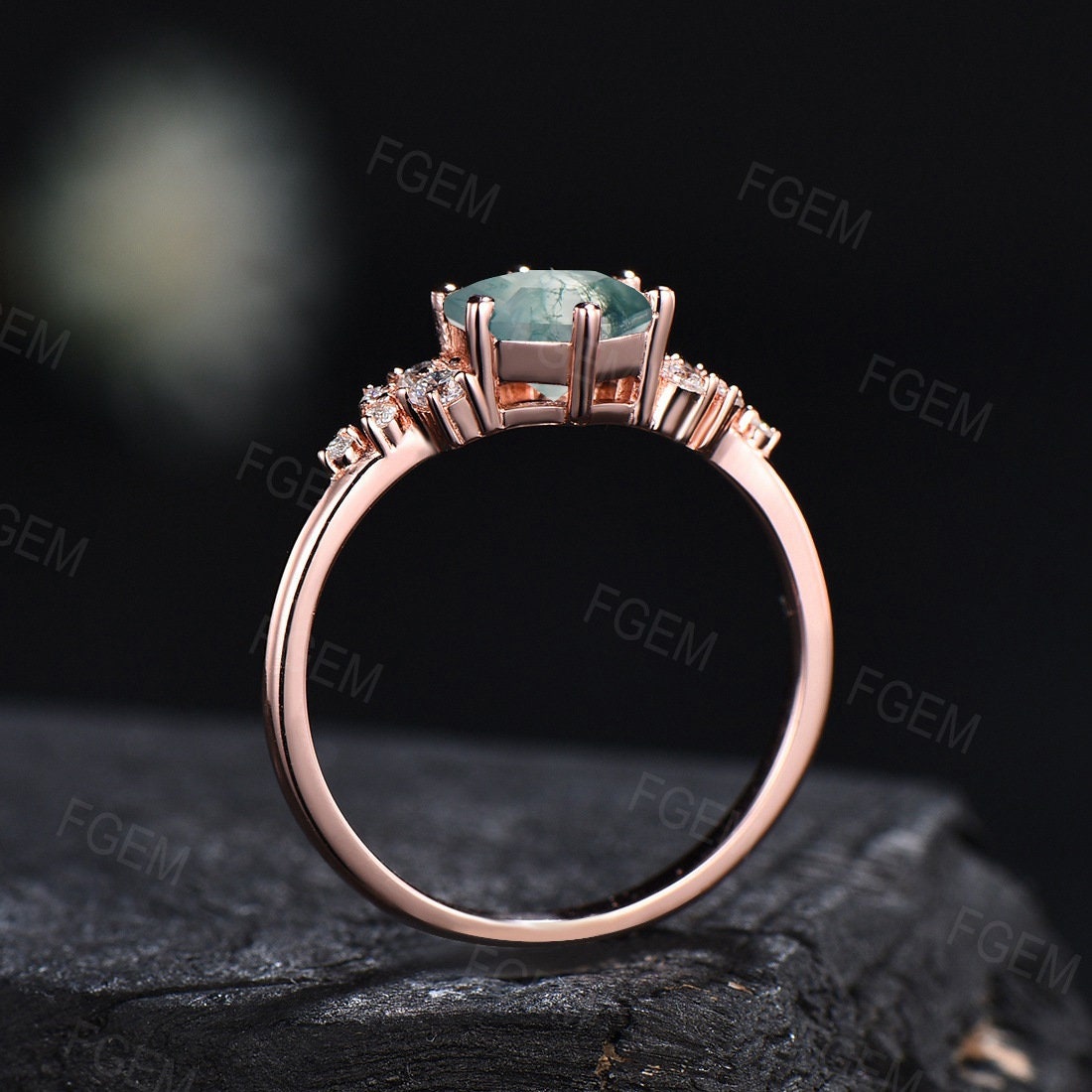 Sterling Silver Hexagon Natural Moss Agate Ring Snowdrift Engagement Ring Green Stone Ring Unique Gemstone Wedding Ring Birthday Gift Women