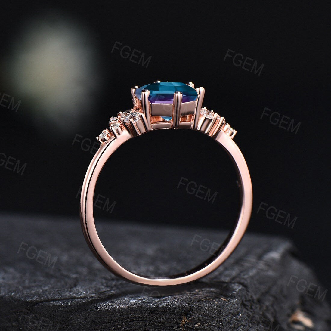 Snowdrift Engagement Ring Hexagon Alexandrite Ring Color Change Stone Alexandrite Wedding Ring June Birthstone Jewelry Unique Gemstone Ring