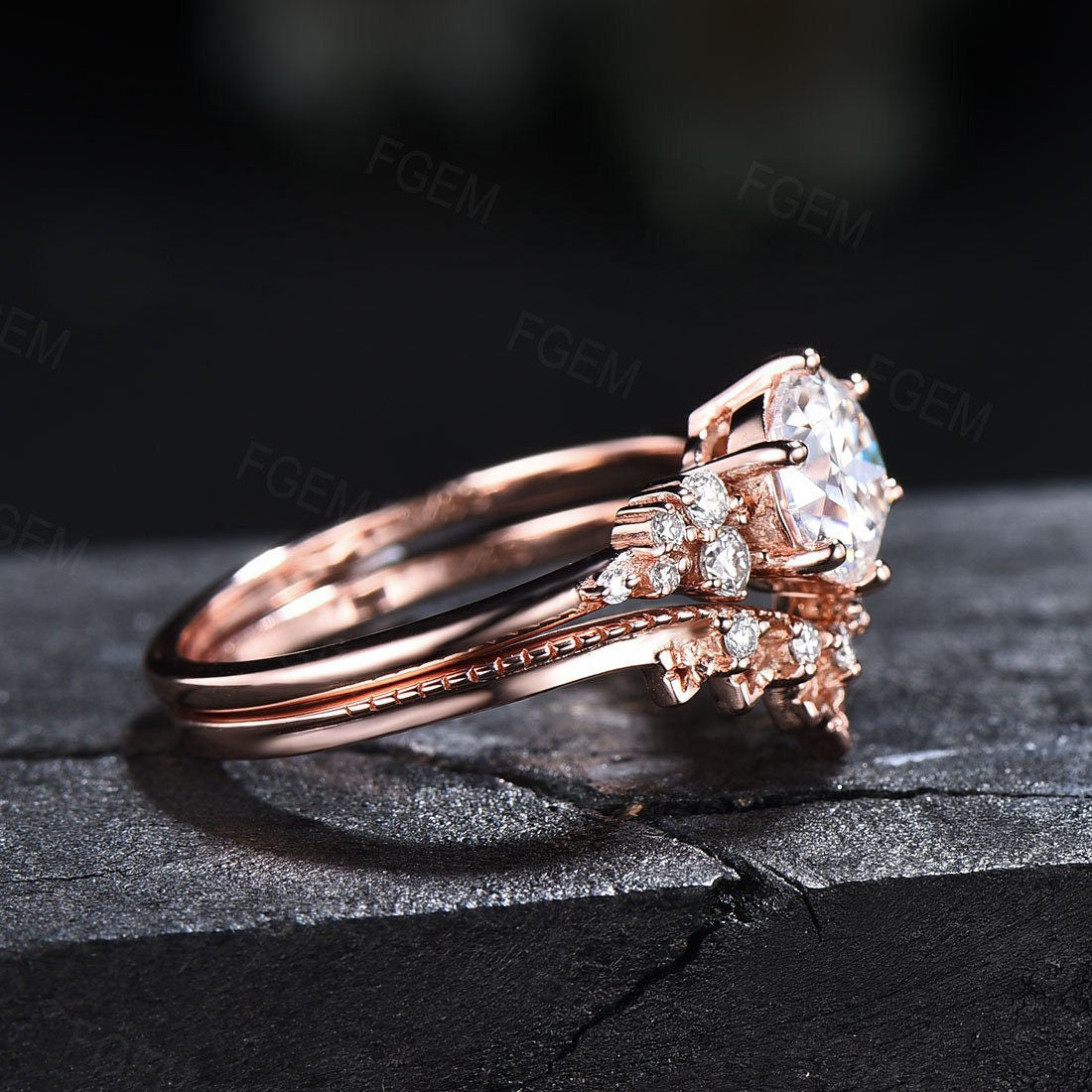 Sterling Silver 1ct Moissanite Diamond Wedding Sets Round Cut Moissanite Engagement Rings Set April Birthstone Promise Anniversary Ring Gift
