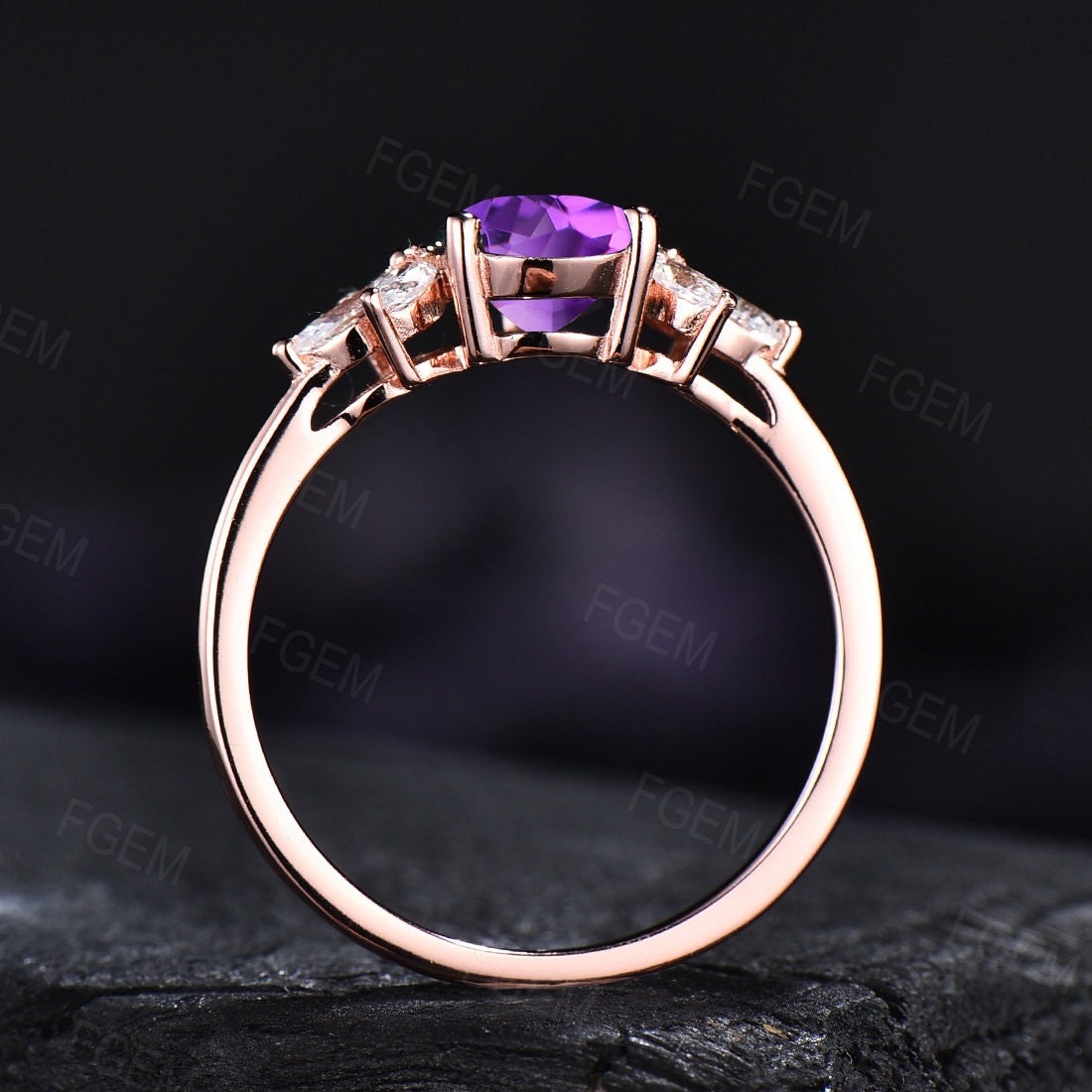Sterling Silver Purple Engagement Rings Vintage Pear Natural Amethyst Wedding Ring February Birthstone Ring Birthday Gift Amethyst Jewelry