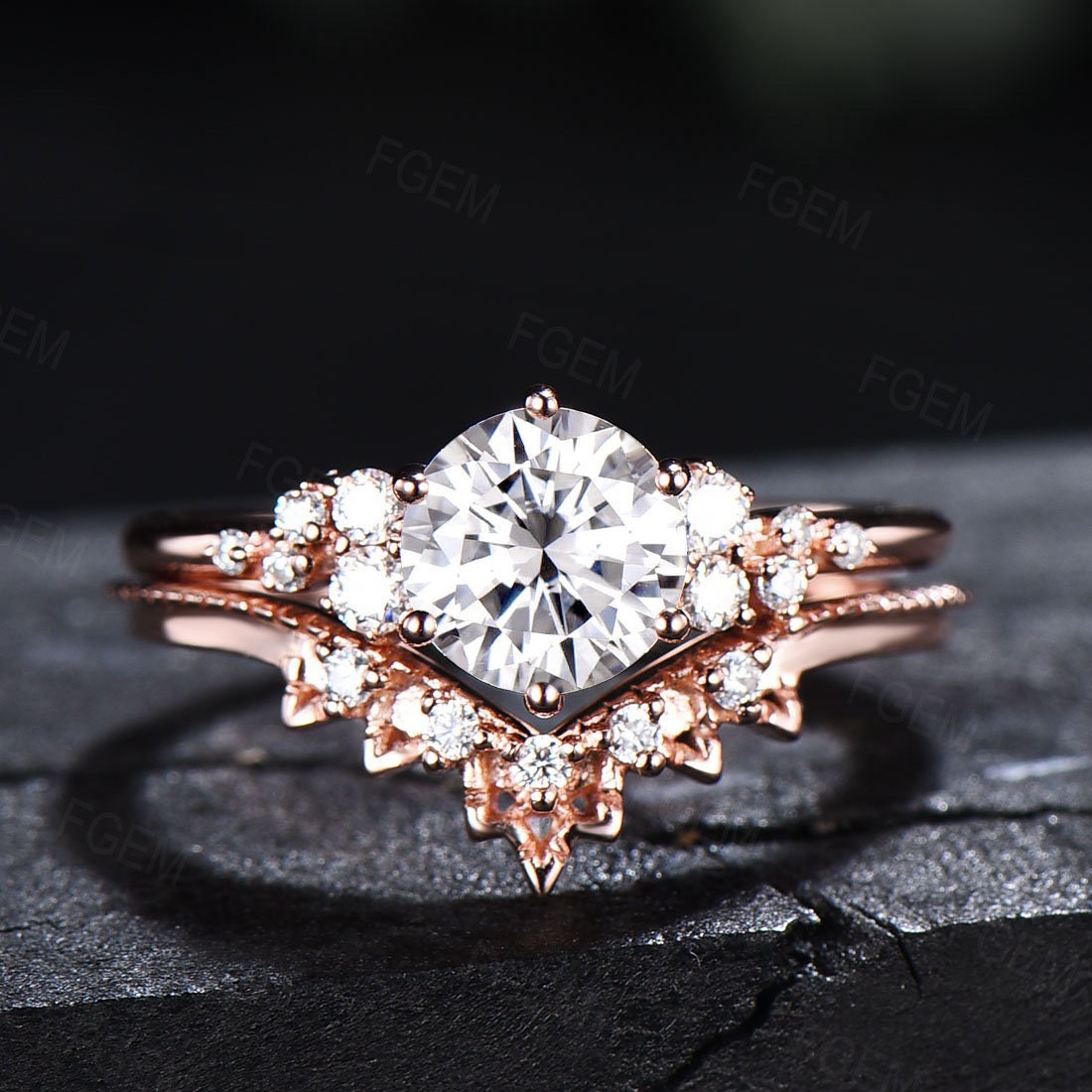 Sterling Silver 1ct Moissanite Diamond Wedding Sets Round Cut Moissanite Engagement Rings Set April Birthstone Promise Anniversary Ring Gift