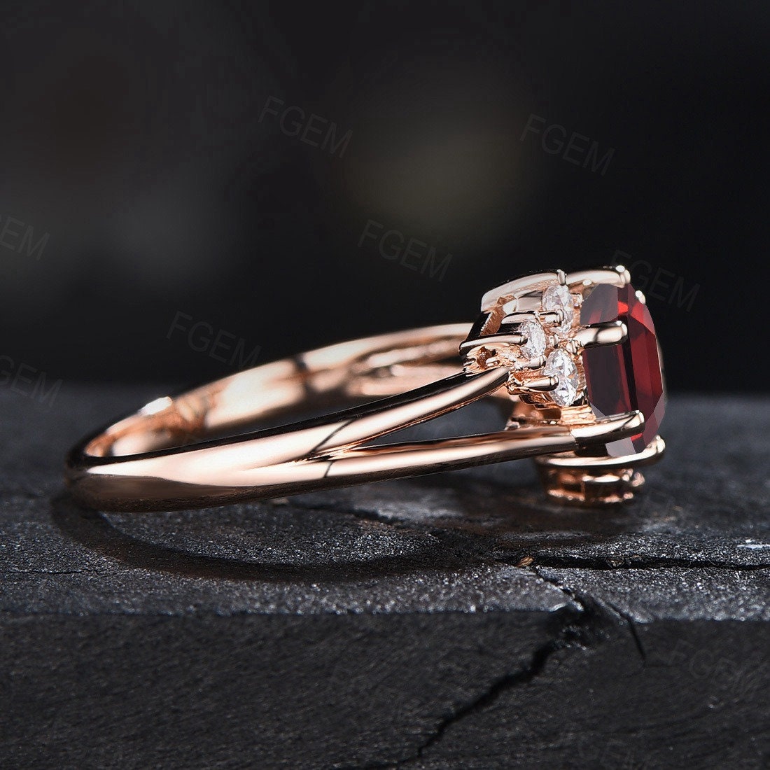 1ct Hexagon Cut Red Ruby Engagement Ring Unique 14k Rose Gold Cluster Ruby Moissanite Ring July Birthstone Jewelry Birthday Gift for Women