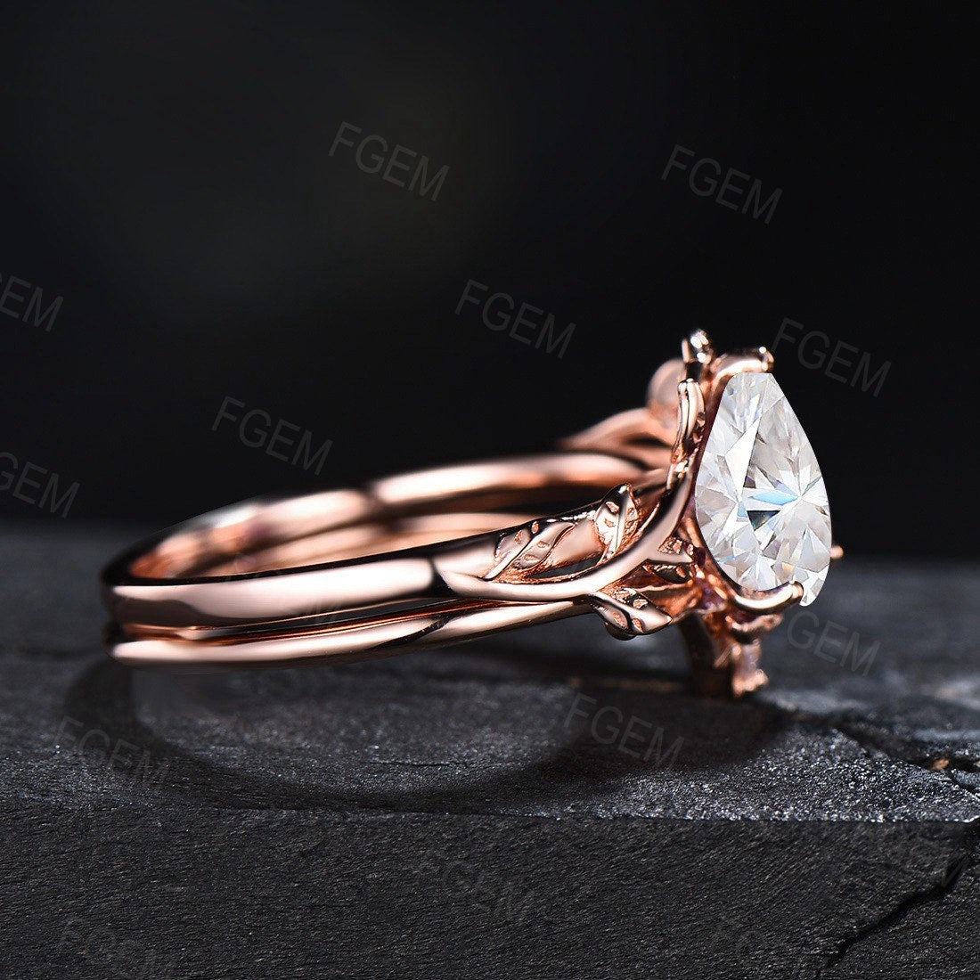 1.25ct Pear Shaped Moissanite Engagement Ring Rose Gold Diamond Wedding Ring Leaf Vine Solitaire Gemstone Ring Bridal Set Anniversary Gift