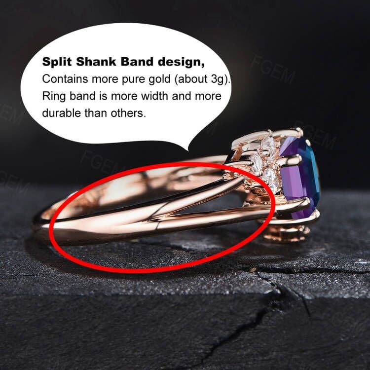 June Birthstone Ring for Women Color Change Alexandrite Cluster Engagement Ring Anniversary Gift For Her Split Shank Moissanite Wedding Ring