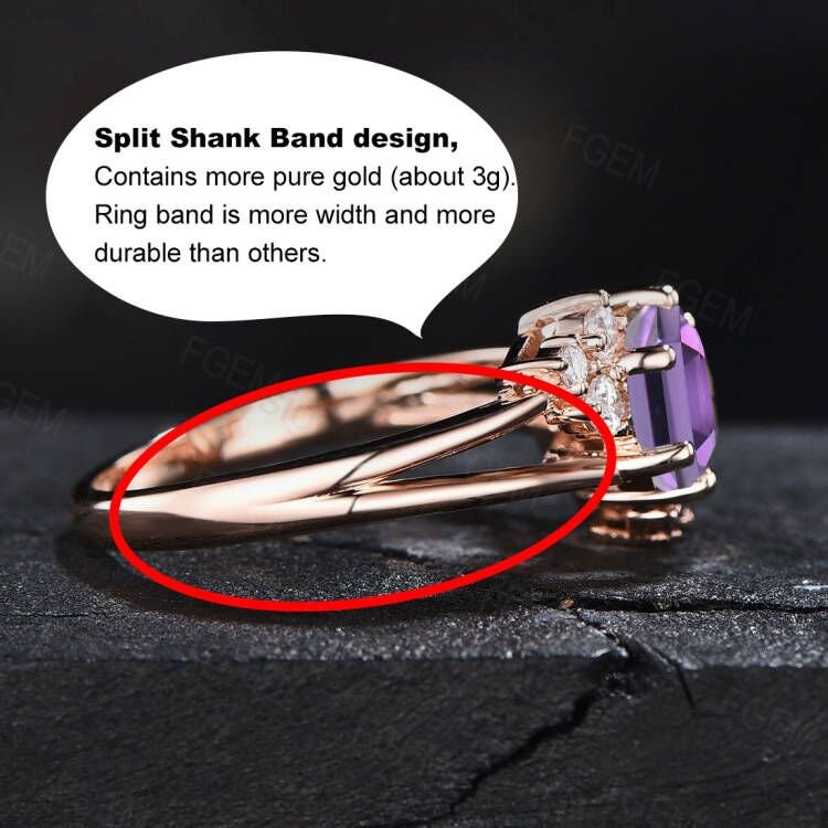 Natural Amethyst Ring 10K Gold Silver Hexagon Cluster Engagement Ring Heal Crystal Ring Split Shank Band Moissanite Amethyst Wedding Ring