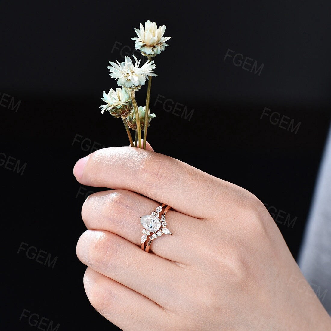 Sterling Silver Pear Shaped Moissanite Engagement Ring Set 1.25ct Diamond Wedding Bridal Ring April Birthstone Anniversary Gift for Women