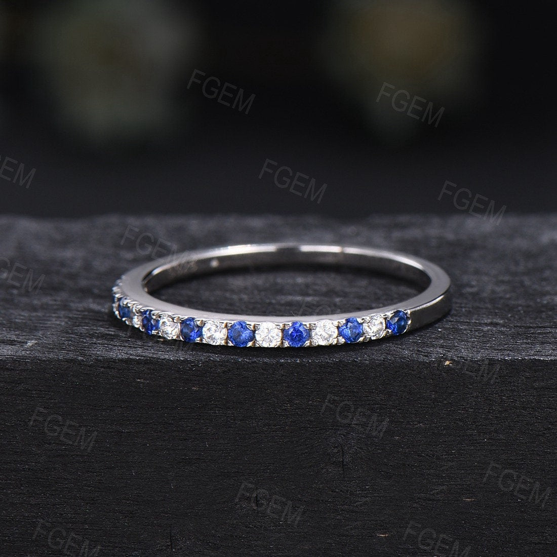 Natural Blue Sapphire Half Eternity Wedding Band Dainty Stackable Rings September Birthstone Gift Simple Minimalist Jewelry Anniversary Ring