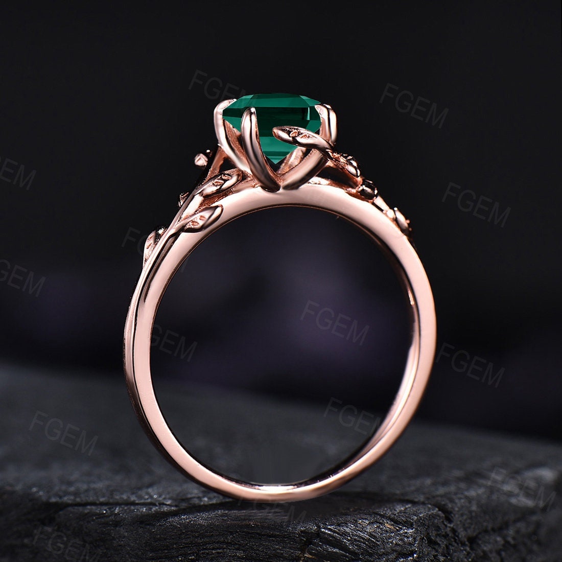 Nature Inspired Green Emerald Engagement Ring Set Branch Leaf Cluster Floral Emerald Ring Vintage 1ct Round Cut Green Emerald Wedding Rings