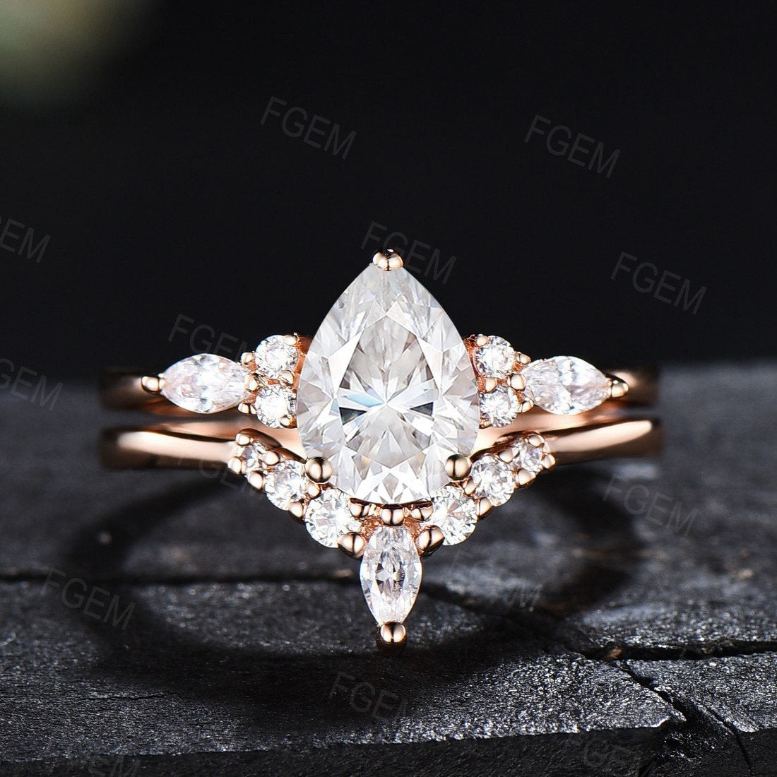 Sterling Silver Pear Shaped Moissanite Engagement Ring Set 1.25ct Diamond Wedding Bridal Ring April Birthstone Anniversary Gift for Women