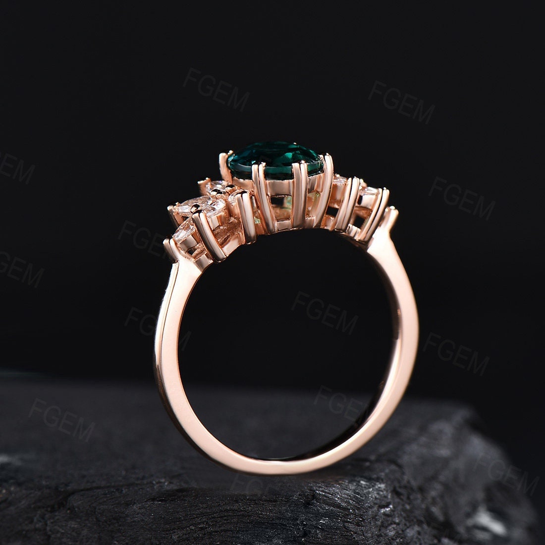 1.5ct Green Emerald Cluster Engagement Rings Sterling Silver Vintage May Birthstone Wedding Ring Marquise Leaf Ring Handmade Birthday Gifts