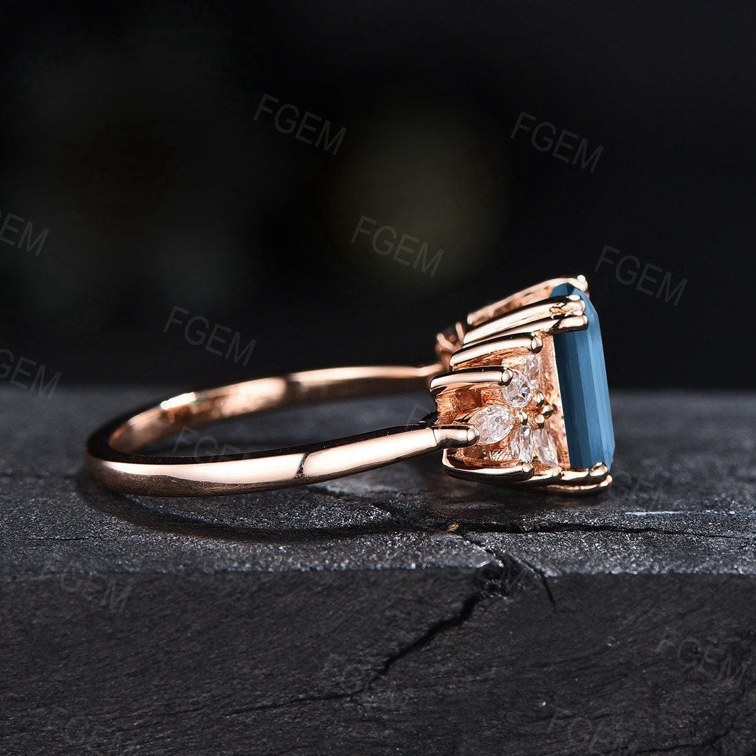 2ct Emerald Cut Natural London Blue Topaz Marquise Cluster Engagement Rings Vintage Sterling Silver Natural Topaz Ring Birthday Wedding Gift