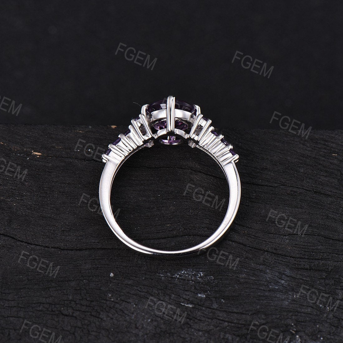 1.2ct Round Cut Natural Amethyst Engagement Ring Women Sterling Silver Purple Crystal Ring Amethyst Wedding Ring February Birthstone Jewelry