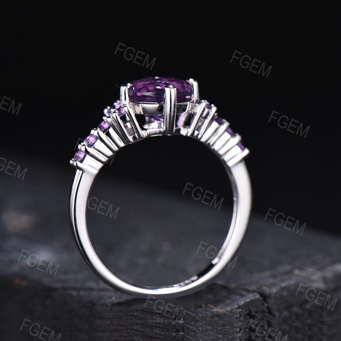 February Birthstone Wedding Ring 1.25ct Pear Shaped Half Eternity Amethyst Engagement Ring White Gold Natural Purple Crystal Amethyst Ring