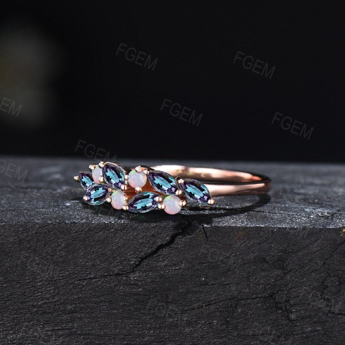 Dainty June Birthstone Wedding Band Women Marquise Alexandrite Opal Cluster Engagement Rings Birthday Anniversary Gifts Minimalist Jewelry