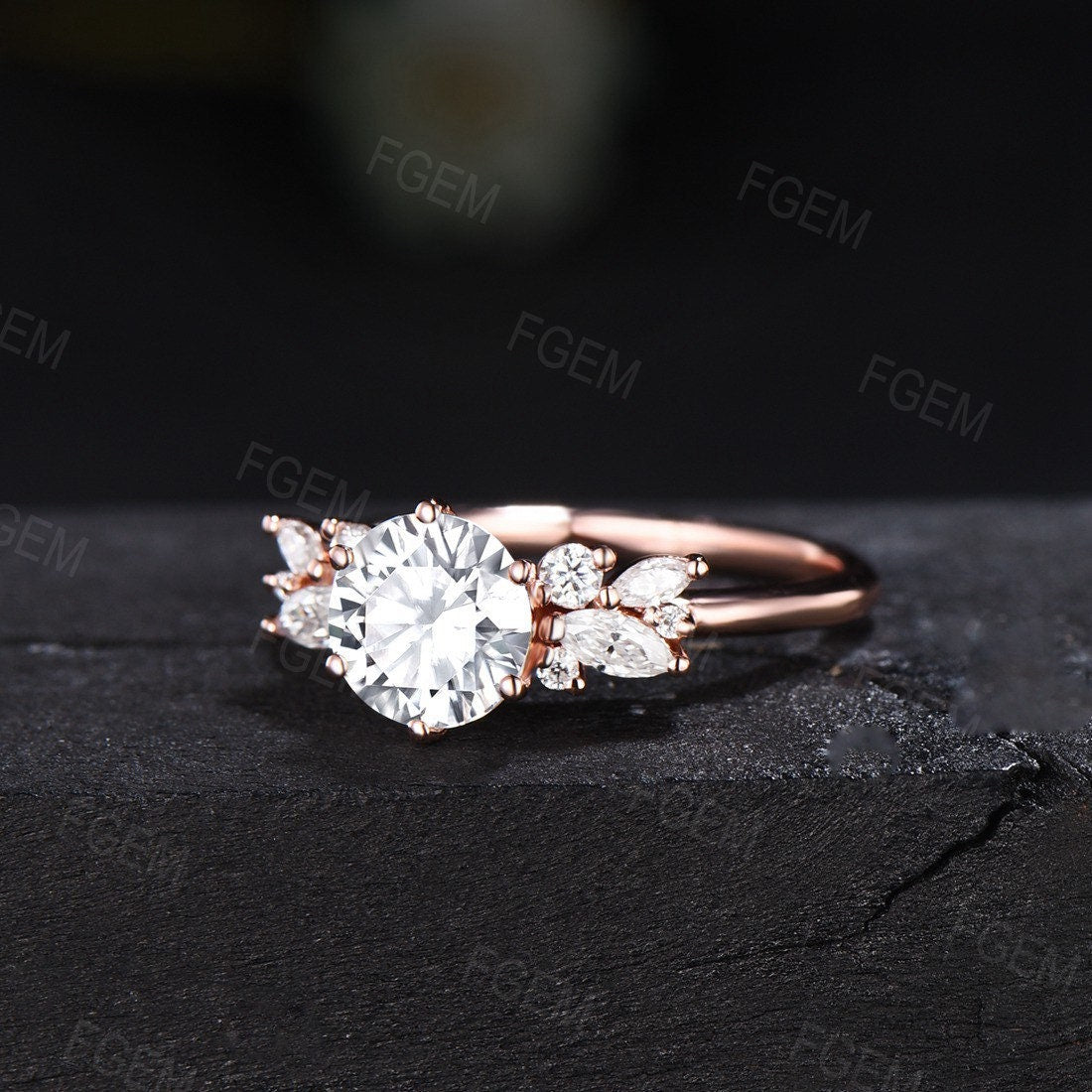 1ct Round Cut Colorless Moissanite Cluster Engagement Rings Sterling Silver/10K/14K/18K Rose Gold Unique Diamond Wedding Ring Promise Gift