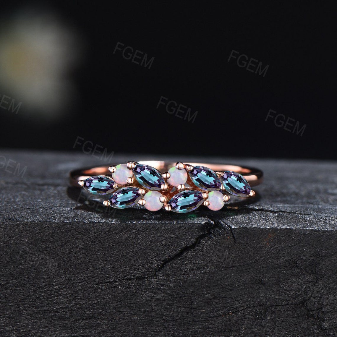 Dainty June Birthstone Wedding Band Women Marquise Alexandrite Opal Cluster Engagement Rings Birthday Anniversary Gifts Minimalist Jewelry