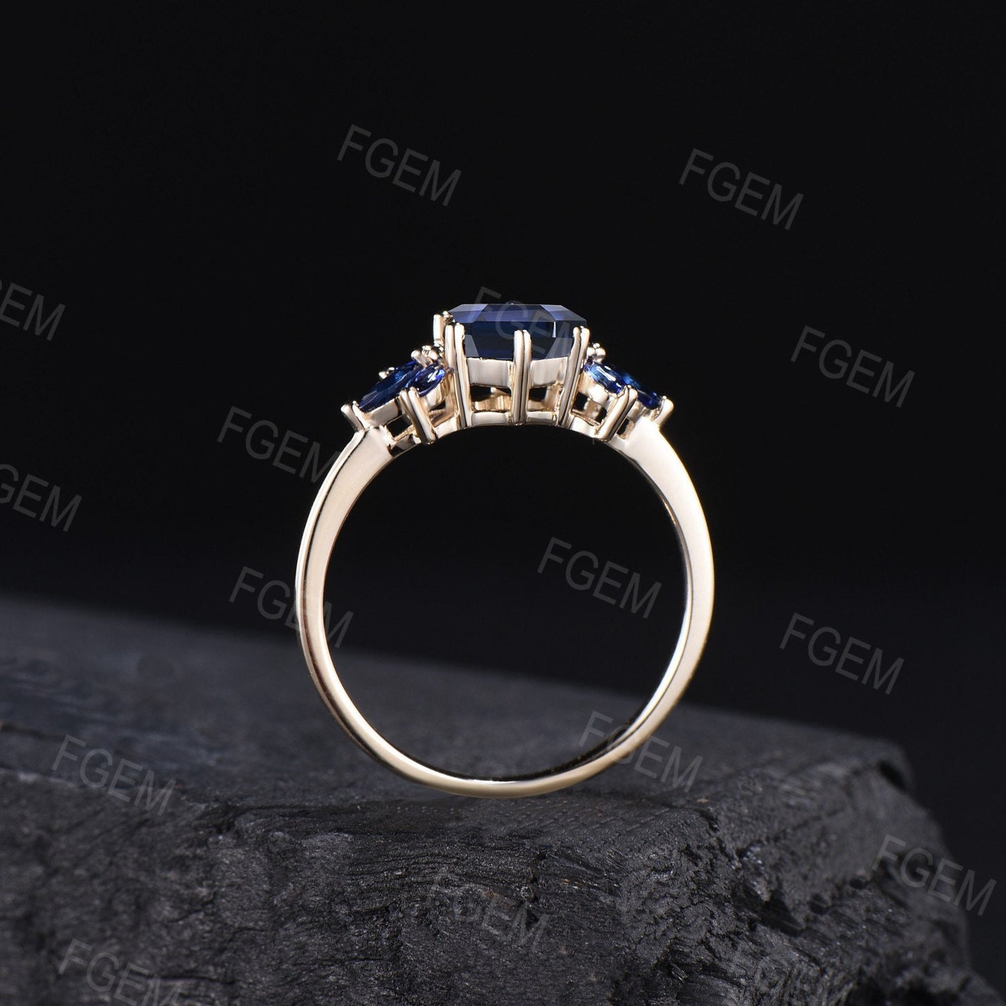 1ct Hexagon Cut Blue Sapphire Cluster Engagement Ring Vintage September Birthstone Promise Ring Unique Handmade Proposal Gifts for Women