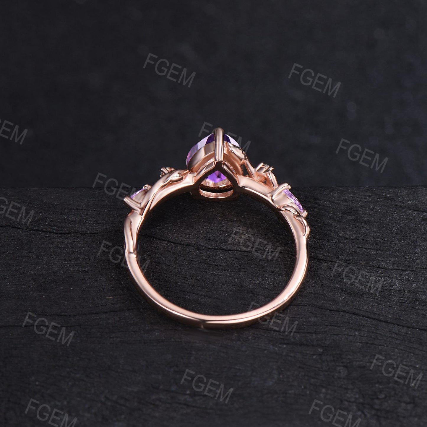 Nature Inspired Purple Amethyst Engagement Ring Rose Gold Twisted Leaf Ring Natural Purple Healing Crystal Ring February Birthstone Jewelry