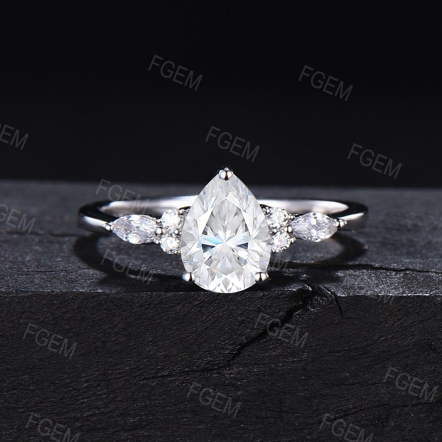 Sterling Silver Pear Shaped Moissanite Engagement Ring Set 1.25ct Diamond Wedding Bridal Ring April Birthstone Anniversary Gift for Women