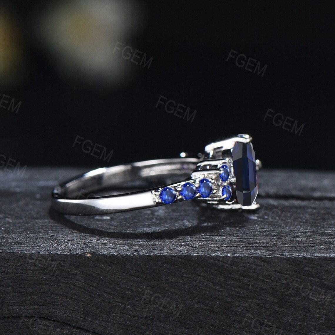 Sterling Silver Blue Sapphire Engagement Ring Vintage 7mm Round Cut Sapphire Wedding Ring September Birthstone Platinum Promise Ring Women