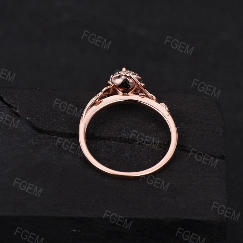 Rose Flower Alexandrite Engagement Ring Round Alexandrite Ring 10K Rose Gold Floral Wedding Ring Nature Inspired Leaf Alexandrite Jewelry