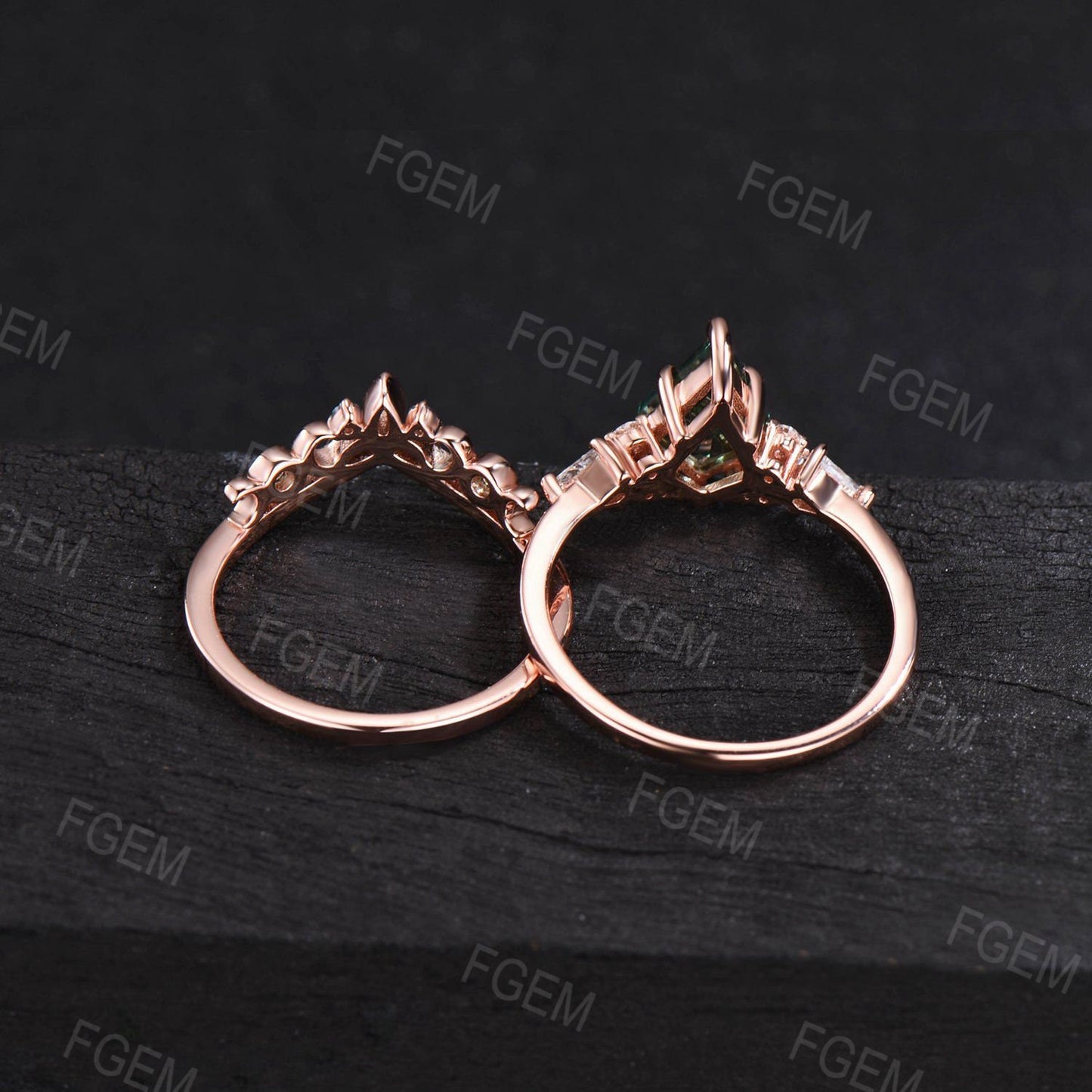 Kite Cut Blue Sapphire Engagement Ring Set Vintage 14K Rose Gold Celtic Alexandrite Bridal Set Unique Promise Ring September Birthstone Gift
