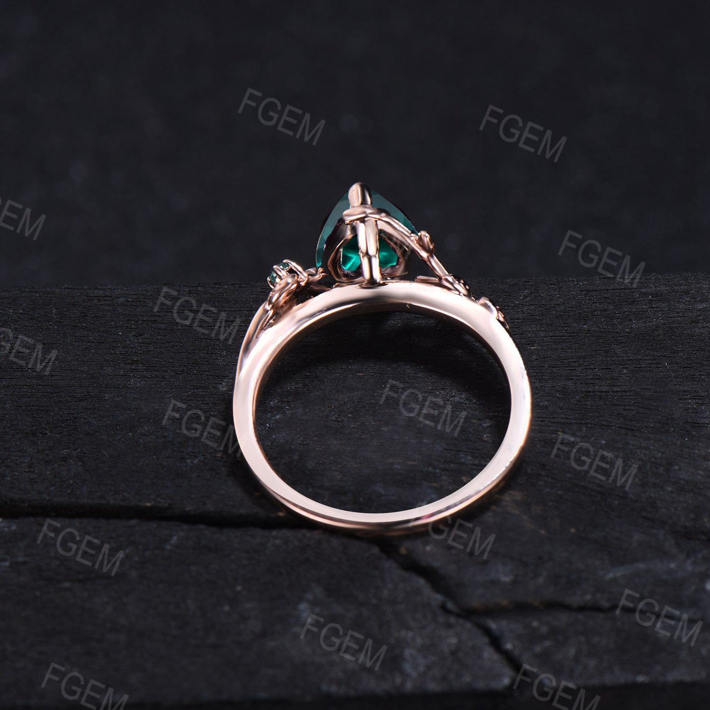 Vintage Green Emerald Nature Inspired Wedding Ring For Her Rose Gold Leaf Engagement Ring May Birthstone Ring Personalized Birthday Gifts