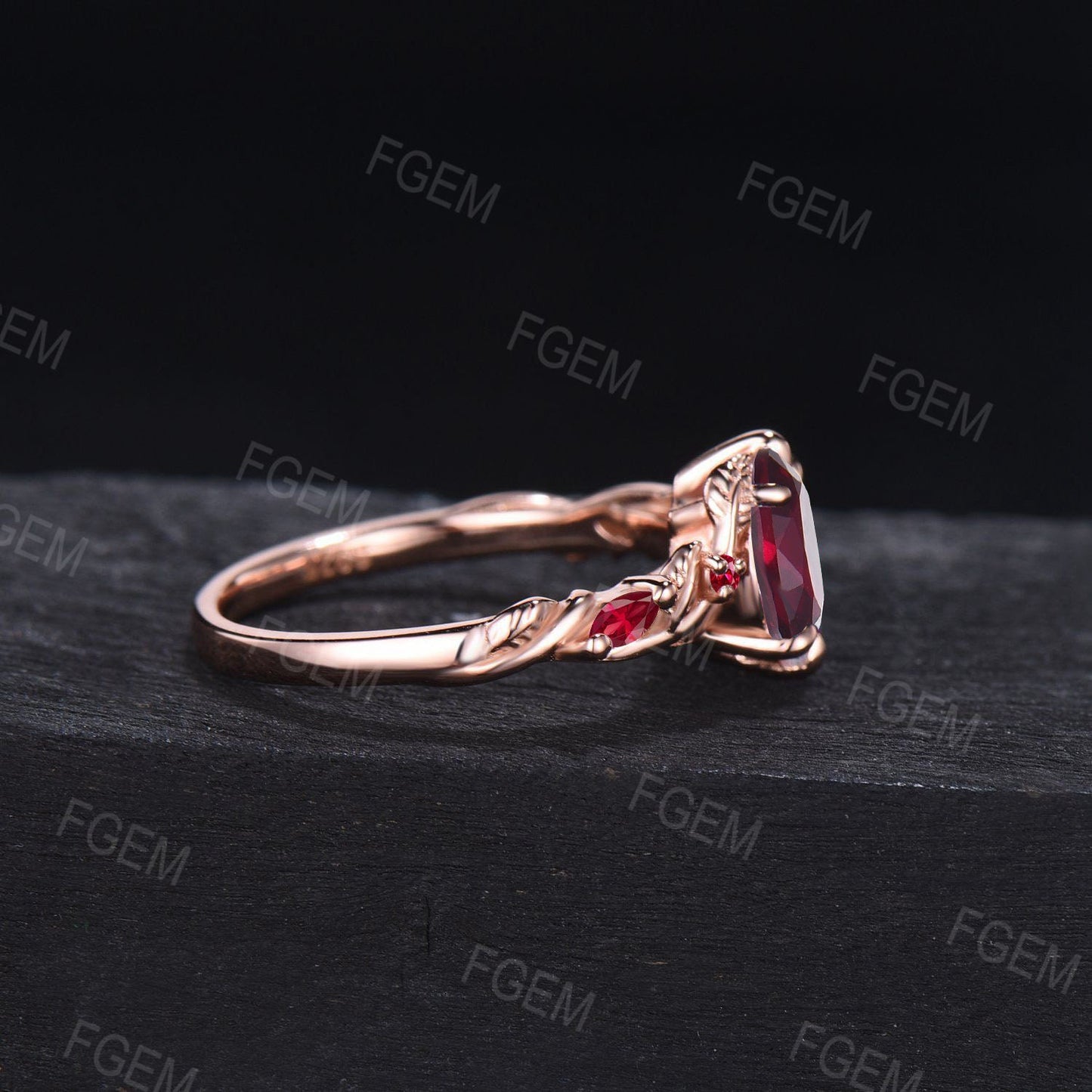 Nature Inspired Ruby Gemstone Ring Set 1.5ct Oval Cut Twig Leaf Ruby Engagement Rings Twisted Vine Ring Unique July Birthstone Birthday Gift