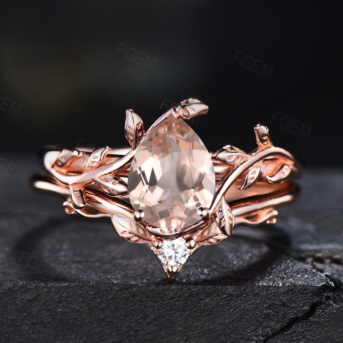 14k Gold Morganite Engagement Ring, Peach Morganite Rose Flower Ring, Nature Inspired Wedding Ring, Art Deco outlets Floral Morganite Promise Ring.