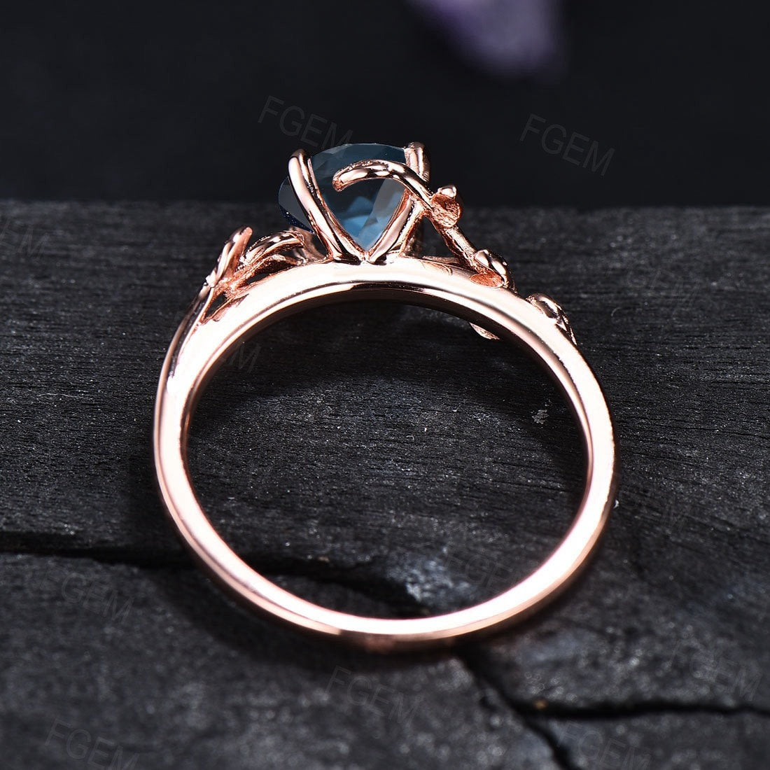 1CT Round Cut Leaf Natural London Blue Topaz Engagement Rings Sterling Silver Branch Blue Gemstone Ring Women Nature Inspired Jewelry Gift