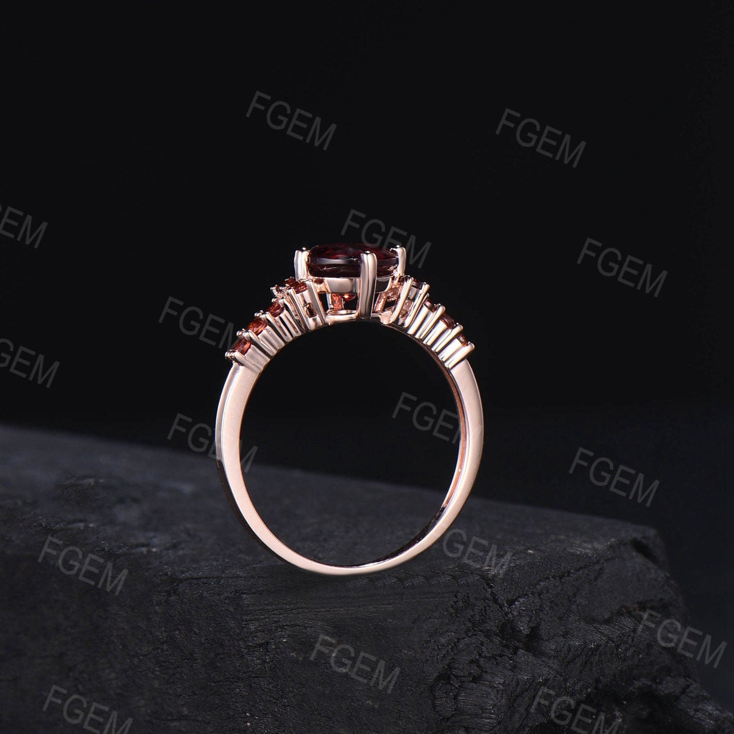 Oval/Pear/Hexagon Half Eternity Garnet Engagement Ring January Birthstone Wedding Ring Natural Red Garnet Jewelry Birthday/Anniversary Gift