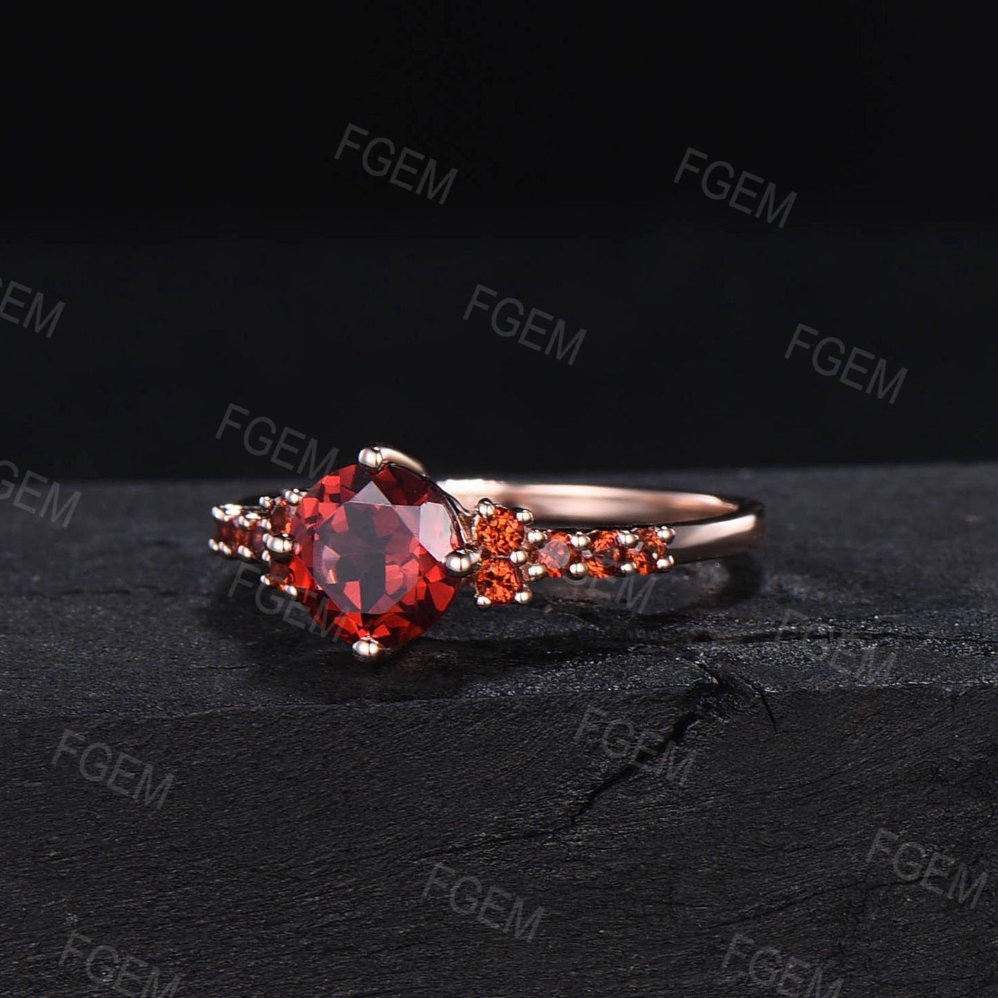 Natural Garnet Engagement Ring Rose Gold 1.2ct Round Red Wedding Ring January Birthstone Promise Ring Garnet Bridal Ring Anniversary Gifts