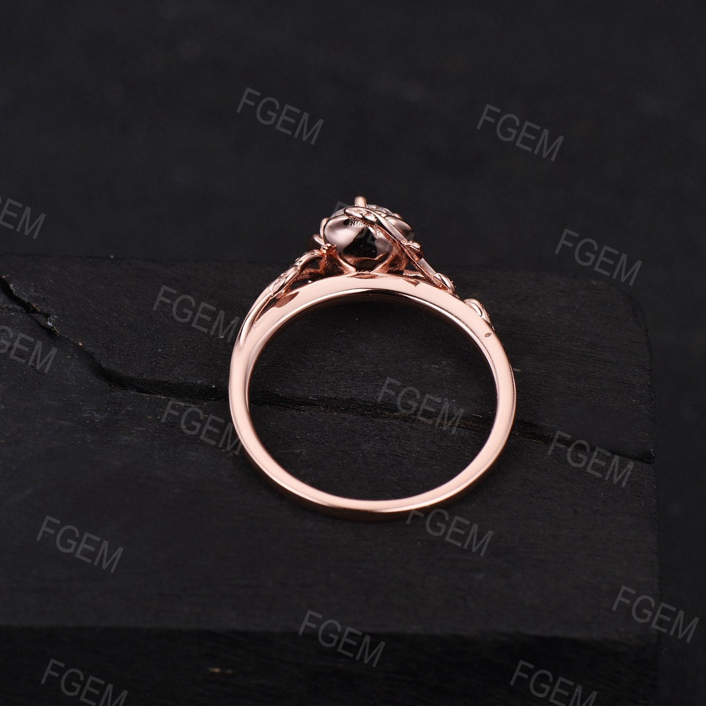 Nature Inspired Flower Wedding Ring 5mm Round Color-Change Alexandrite Engagement Ring Leaf Branch Cluster Emerald Ring June Birthstone Gift