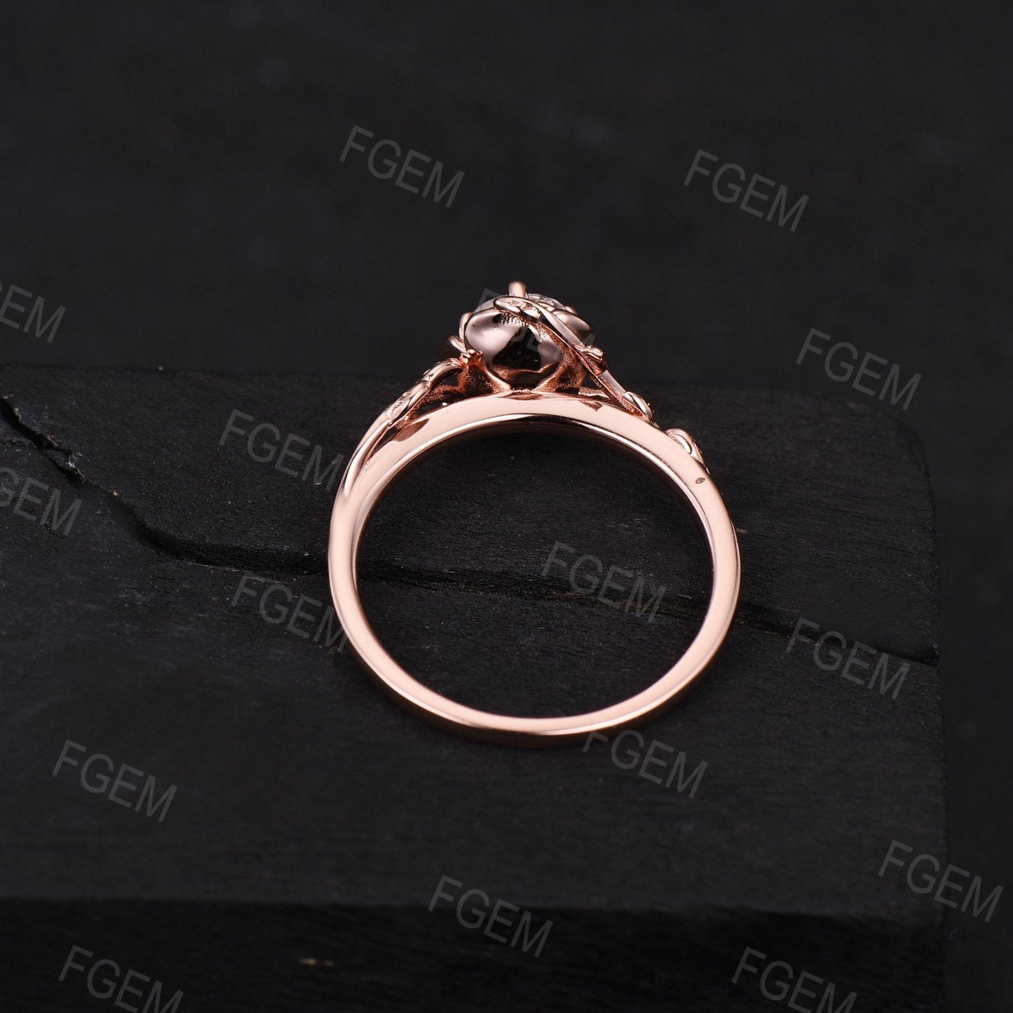 Rose Flower Engagement Ring Round Cut White Opal Wedding Ring Floral Opal Ring Nature Inspired Leaf Amethyst Ring October Birthstone Gift