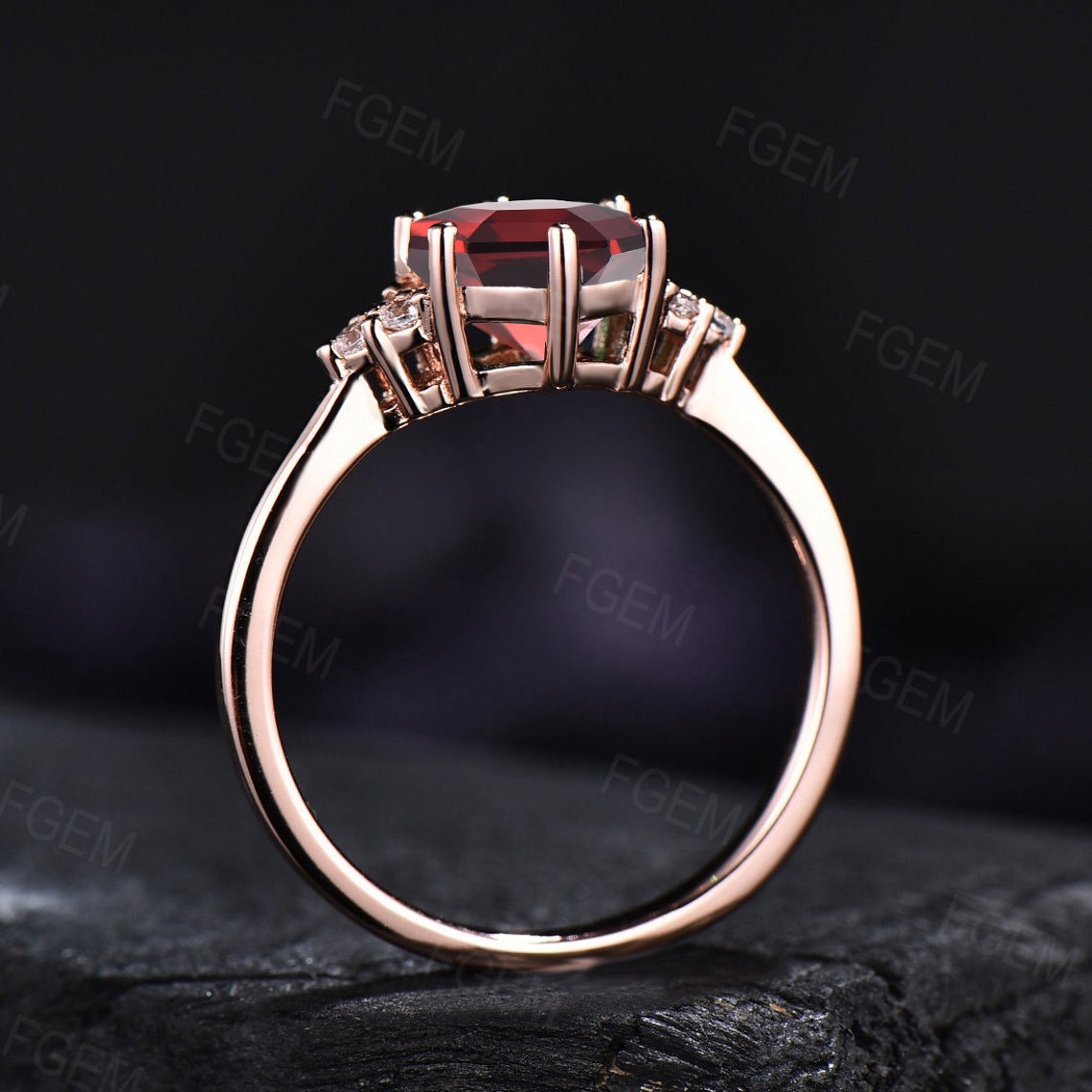 July Birthstone Wedding Ring 1ct Hexagon Cut Red Ruby Gemstone Jewelry Rose Gold Ruby Cluster Engagement Rings Anniversary Ring For Women