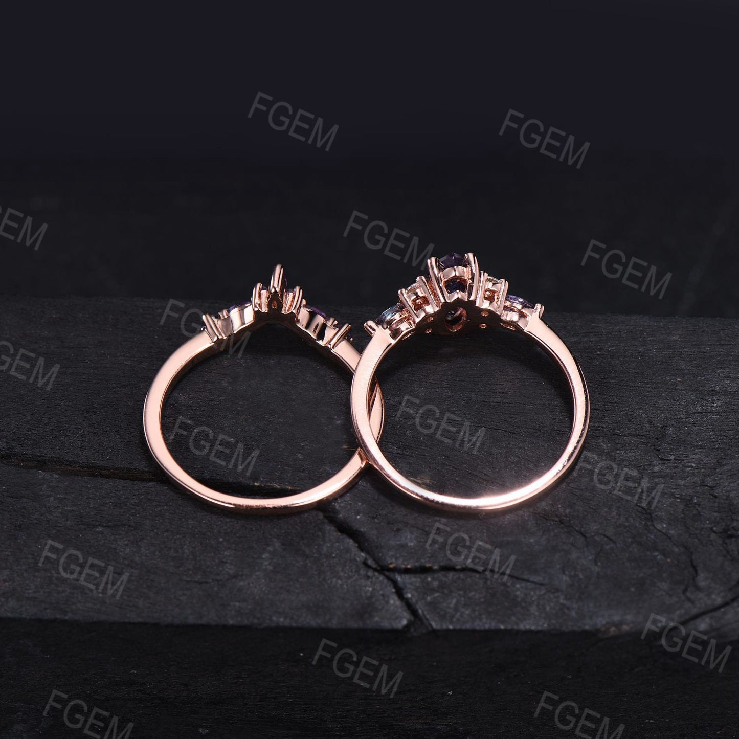 Unique Marquise Alexandrite Engagement Ring Set 10K/14K/18K Rose Gold June Birthstone Wedding Ring Vintage Moissanite Amethyst Purple Ring