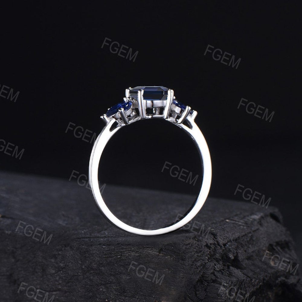 1.5ct Oval Cut Starry Sky Blue Star Sapphire Engagement Ring Blue Sapphire Cluster Wedding Ring Unique Handmade Proposal Gifts Platinum Ring