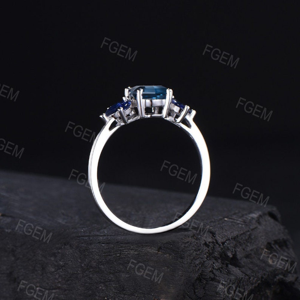 Sterling Silver Real London Blue Topaz Ring Blue Sapphire Cluster Engagement Ring December Birthstone Wedding Ring Unique Anniversary Gift