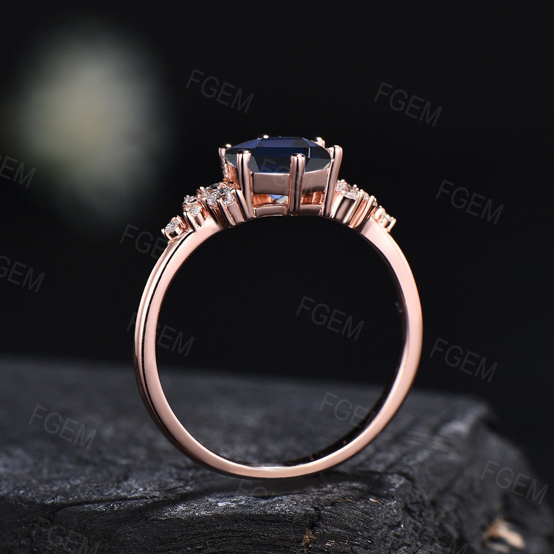 Sterling Silver 1CT Hexagon Cut Blue Sapphire Snowdrift Cluster Engagement Ring Vintage Blue Wedding Ring September Birthstone Promise Ring