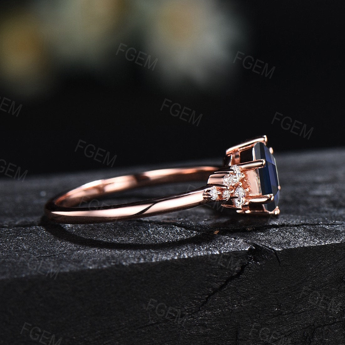 Sterling Silver 1CT Hexagon Cut Blue Sapphire Snowdrift Cluster Engagement Ring Vintage Blue Wedding Ring September Birthstone Promise Ring